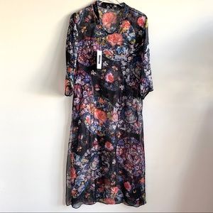 Floral oriental sheer silk kimono beach cover